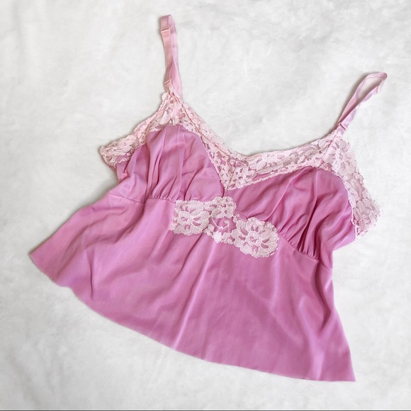 VINTAGE/ pink lace crop cami - Picture 1 of 5